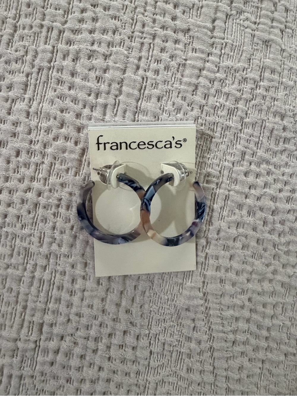 Francesca's Collections Marbled Blue and Beige Resin Hoop Earrings